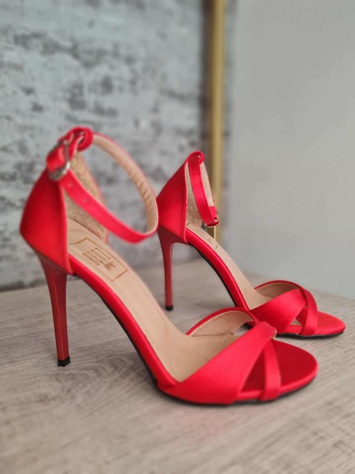 Betz Shoes | Kadın Saten Topuklu Sandalet Betz 290197 Kırmızı