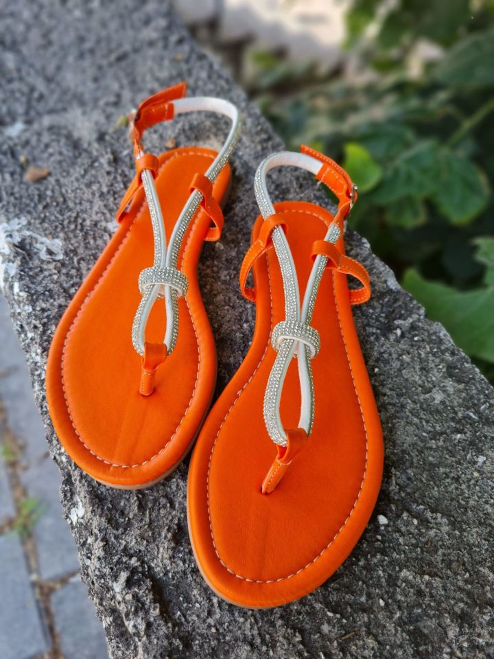 Betz Shoes | Suni Deri Taşlı Sandalet Betz 290200 Turuncu