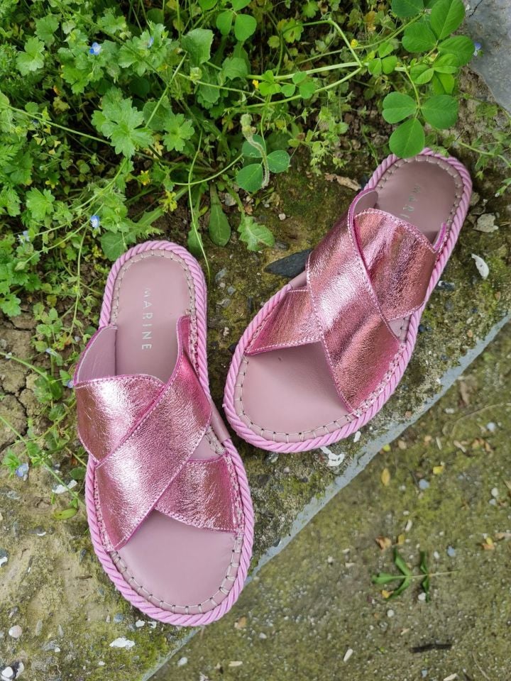 Betz Shoes | Kadın Hakiki Deri Terlik Betz 191199 Pembe