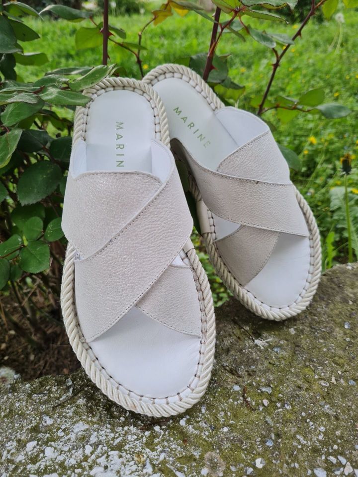 Betz Shoes | Kadın Hakiki Deri Terlik Betz 191200 Beyaz