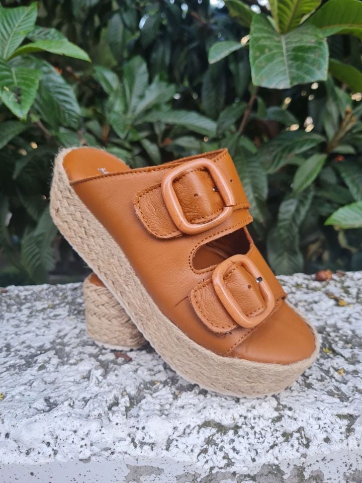 Betz Shoes | Kadın Hakiki Deri Terlik Betz 191202 Taba