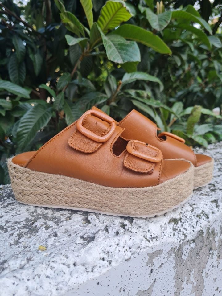 Betz Shoes | Kadın Hakiki Deri Terlik Betz 191202 Taba