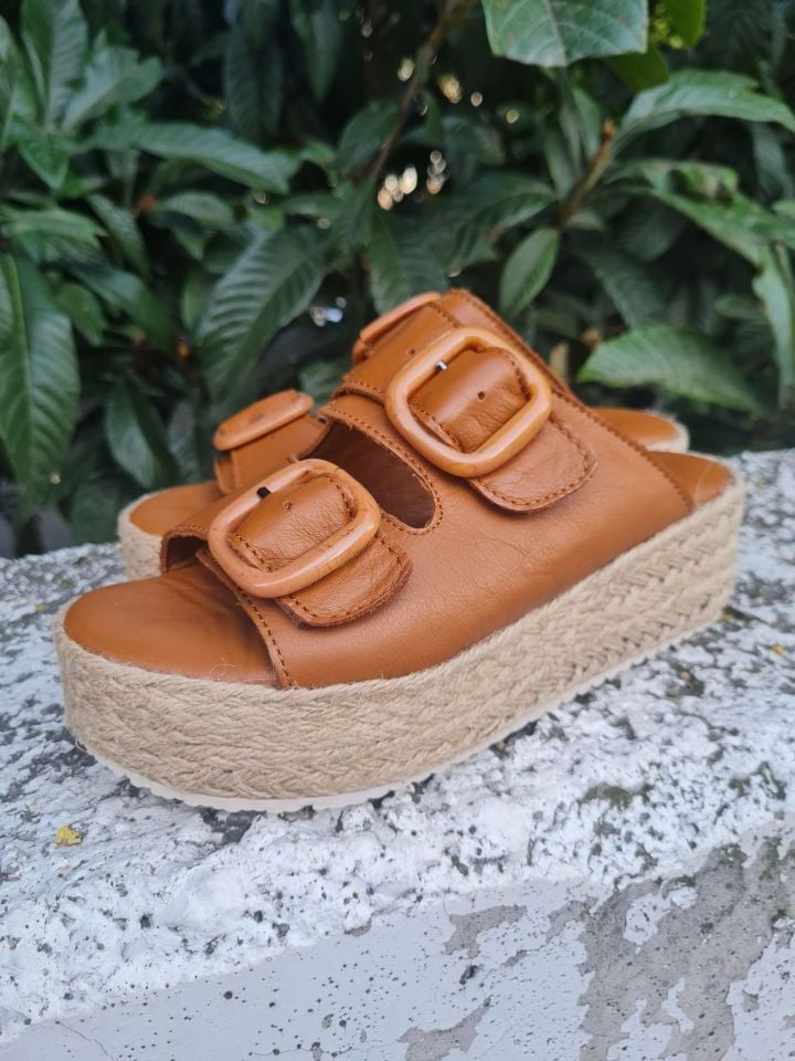 Betz Shoes | Kadın Hakiki Deri Terlik Betz 191202 Taba