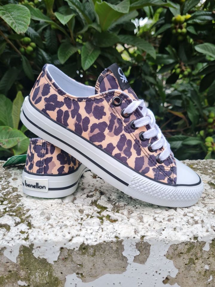 Benetton | Kadın Keten Spor Ayakkabı Bn 30179 Sarı Leopar