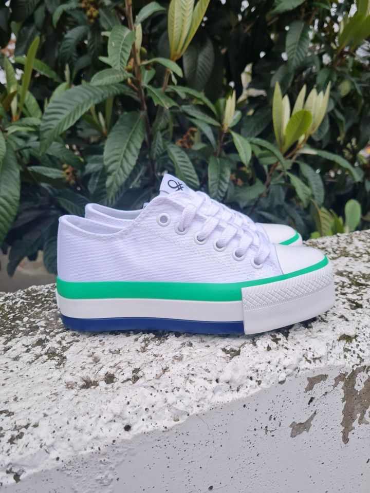 Benetton | Kadın Keten Spor Ayakkabı BN 30937 Beyaz Yeşil