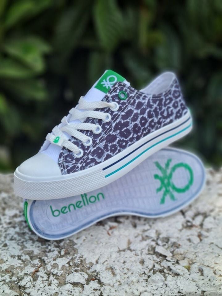 Benetton | Kadın Keten Spor Ayakkabı Bn 30179 Beyaz Leopar