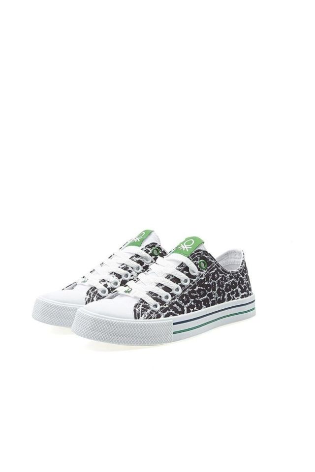 Benetton | Kadın Keten Spor Ayakkabı Bn 30179 Beyaz Leopar