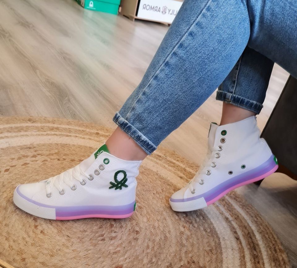 Benetton | Kadın Keten Spor Ayakkabı Bn 30541 Beyaz Lila