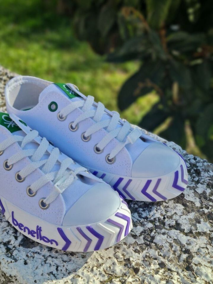Benetton Kadın Keten Spor Ayakkabı Bn 30624 Beyaz Lila
