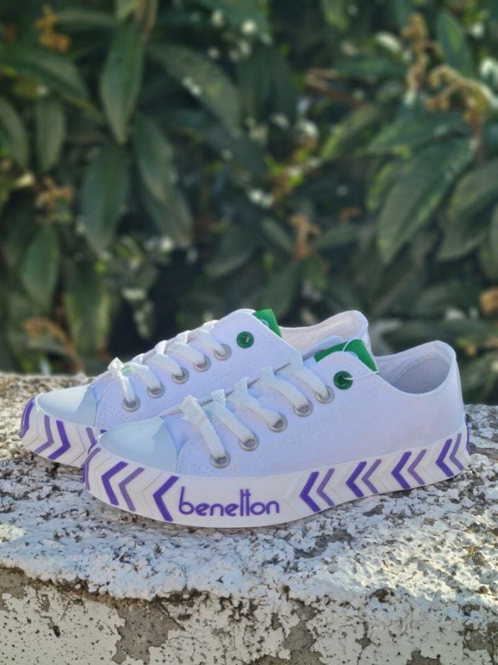 Benetton Kadın Keten Spor Ayakkabı Bn 30624 Beyaz Lila
