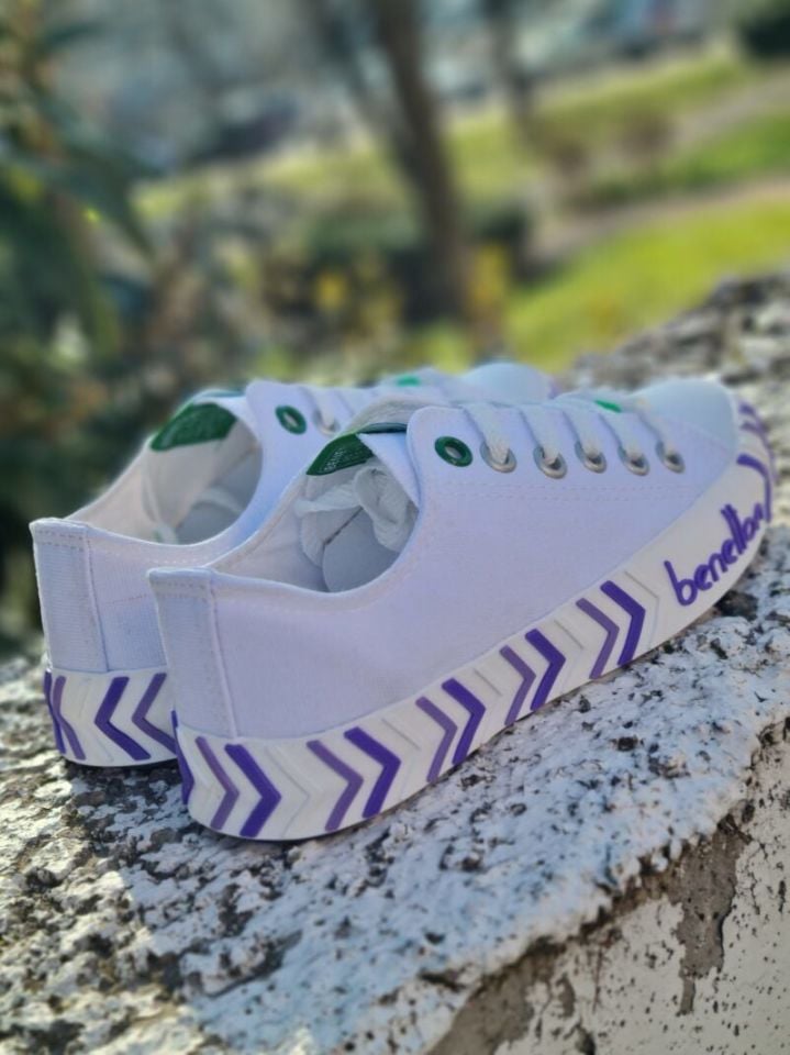 Benetton Kadın Keten Spor Ayakkabı Bn 30624 Beyaz Lila