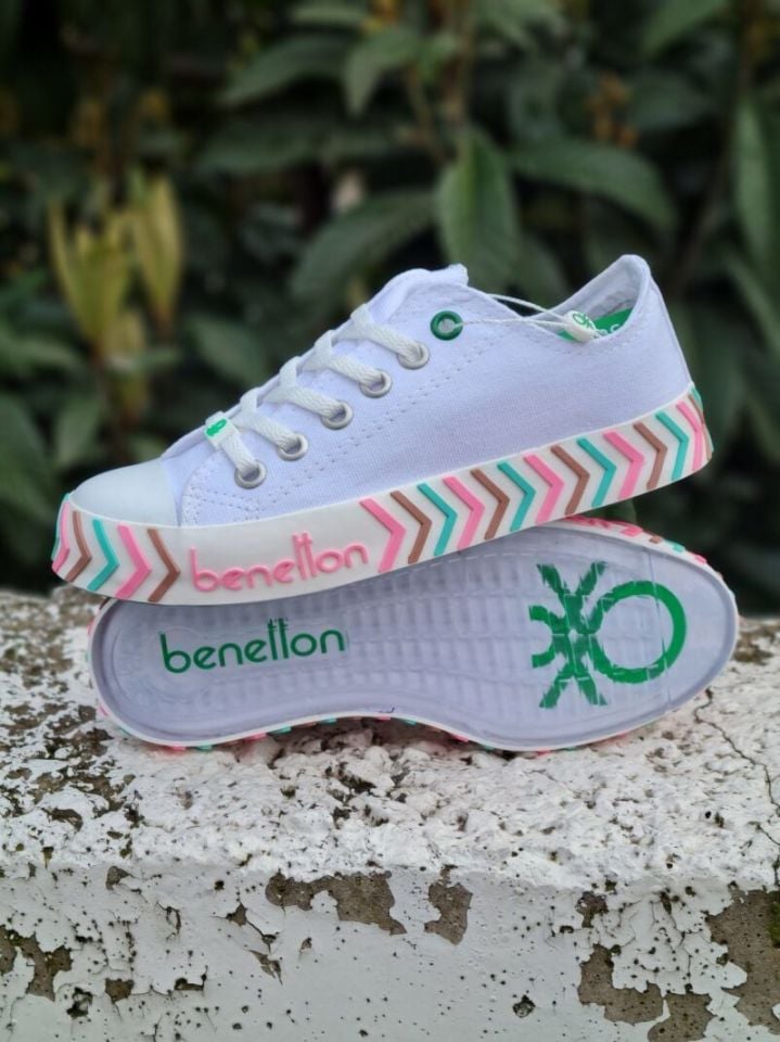 Benetton | Kadın Keten Spor Ayakkabı Bn 30624 Beyaz Pembe